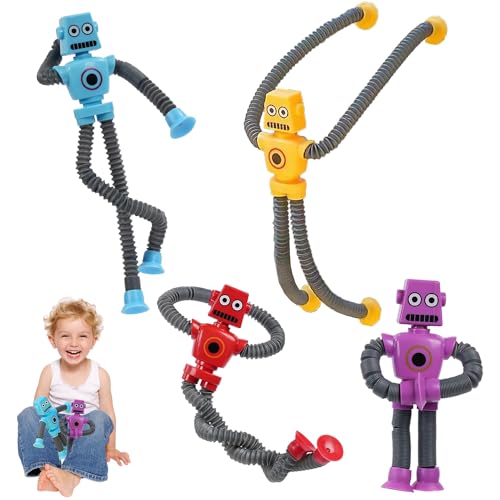 YISKY Juguete de Robot Telescópico con Ventosa, 4 Piezas Robot de Juguete telescópico, Robot de Juguetes Telescópicos de Plástico, Juguete de Robot de Alivio de Estrés, Regalo para Niños y Adulto