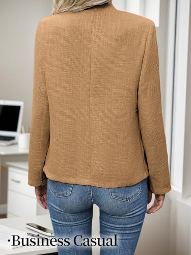 Mina Self 2025 Fall Women's Tweed Plaid Blazer Jacket - Open Front Stand Collar Fully Lined Casual Fashion Elegant Work Coat4