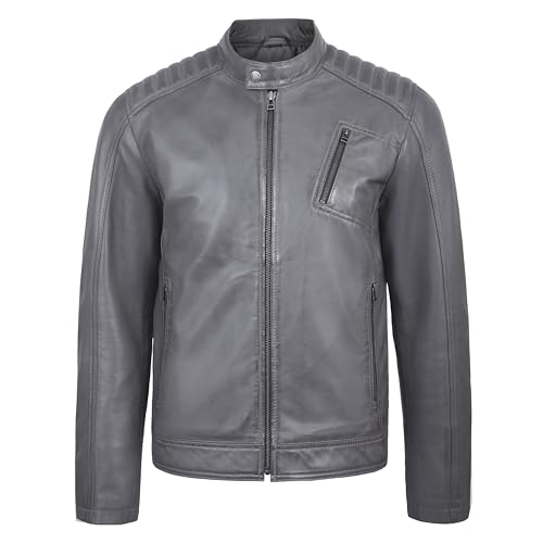 Image of Men's Genuine Lambskin Leather Motorcycle Jacket - Vintage Cafe Racer Style Classic Fit Biker Coat