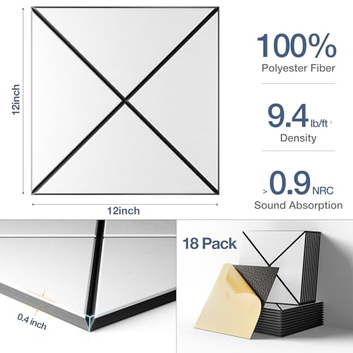 Image of 18 Pack Acoustic Panels, 12 inch x 12 inch x 0.4 inch X-Line Soundproof Wall Panels