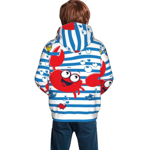 Red Funny Crab on Blue Stripe Kid Hoodies Boys Sweatshirts Girls Pullover with Pocket4