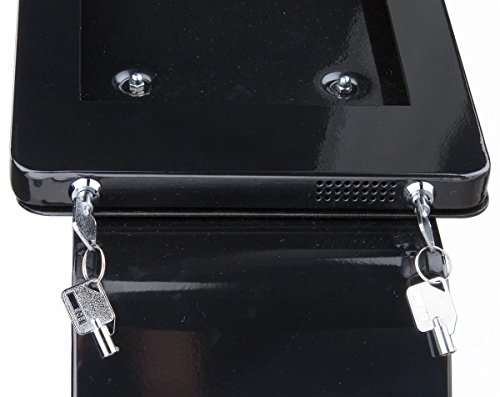Displays2Go 53" H Tablet Floor Stand With Locking Enclosure For Ipad Mini, Includes Power Strip And In-Post Cable Management, Steel (Black) #TOP3