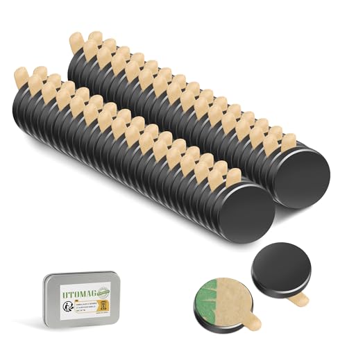 UTOMAG 60 Piezas Imanes Adhesivos Potentes 8×1mm, Imán Redondos Autoadhesivos Pequeños de Neodimio Negro, Ideales para Refrigeradores, Fotos, Manualidades, Pizarras Magnéticas, Cocina y Oficinas