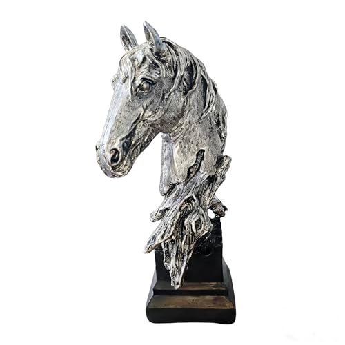 Retro Horse Head Statue, 11.42" Silver Resin Abstract Sculpture, Creative