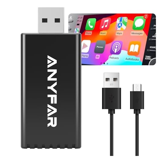 Wireless CarPlay Adapter for iPhone, Dual-core 5G Chip (2024 Upgraded), Auto-Connect in Seconds, 5.8Ghz WiFi No Lag, Car Play Dongle with USB-C & USB-A Cables for Wired CarPlay Car, ANYFAR A4