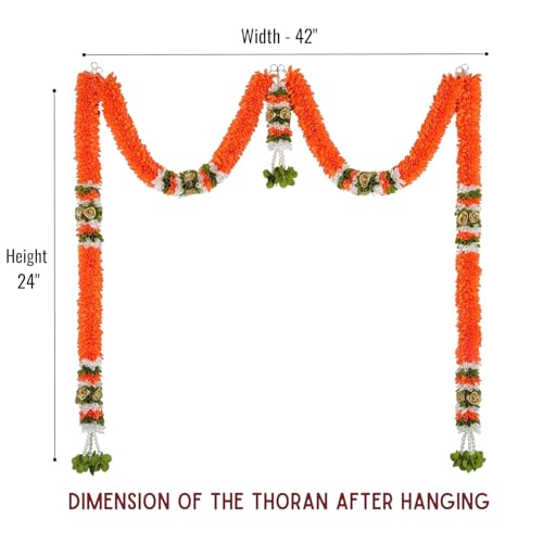 Image of Amazon Brand Umi - Toran for Main Door Entrance, Bandarwal for Festival, Pooja Mandir & Wedding, (42 inches x 24 inches) Handmade Traditional Flower Hanging for Home & Office Decor (Orange)