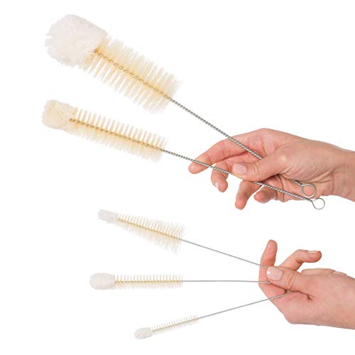 Image of REDECKER Wool Tip Bottle Cleaning Brush Set with Pig Hair Bristles and Wire Handles, Set of 5, Various Sizes, Made in Germany - Bottle Cleaner Brush - Bottle Brush Soft Tip