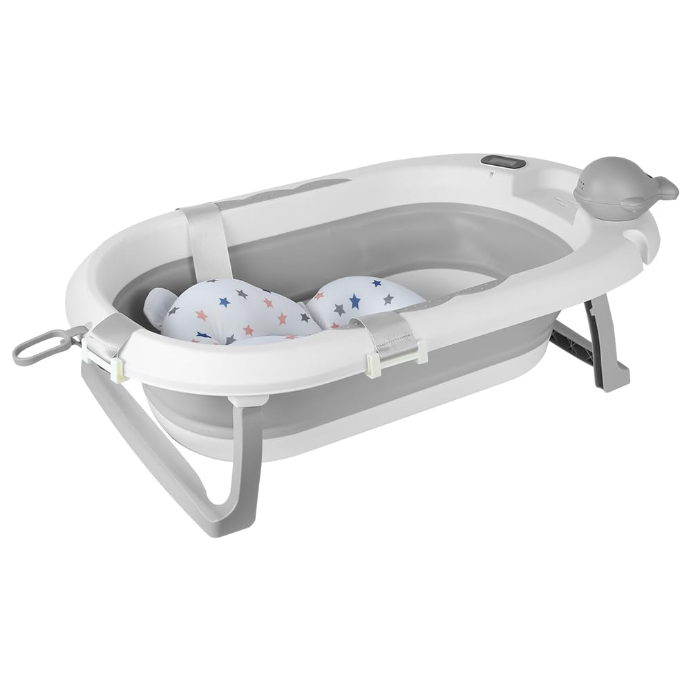 Baignoire Bébé Pliable Sur Pied Grande XXL avec Support Siège Kit Drainage 81,5 x 48 x 21 cm Gris