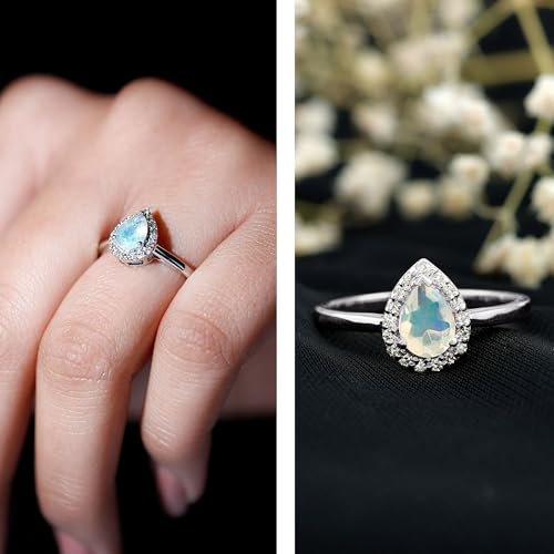 Natural Ethiopian Opal Diamond Halo Engagement Ring, AAA Quality, 5X7MM Pear Shaped Opal Teardrop Ring - Ready To Gift2