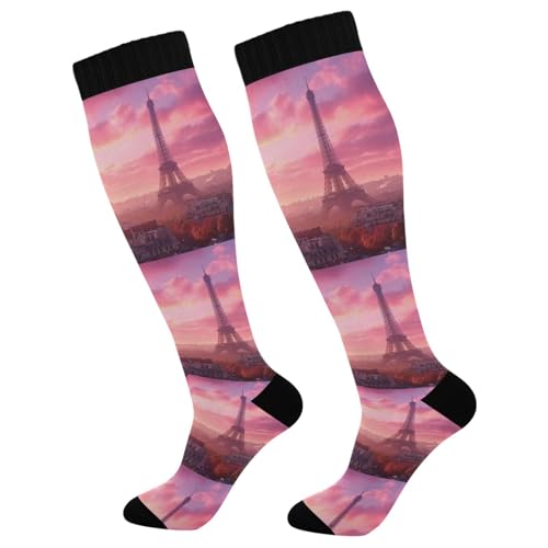 Waassud Sunset Glow - Calcetines de compresión para mujeres y hombres, circulación, 20-30 mmHg, hasta la rodilla, calcetines de viaje, 1 par, Multicolor, S/L