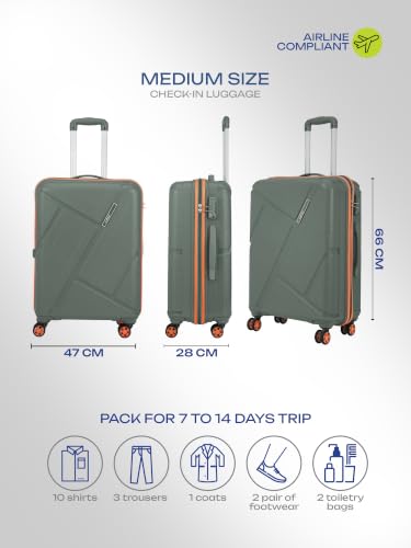 Image of Safari Benson Medium 8 Wheels 66cm Check-in Trolley Bag Hard Case Polypropylene 360 Degree Wheeling System Luggage, TSA Approved Lock, Trolley Bags for Travel, Suitcase for Travel, Sage Green