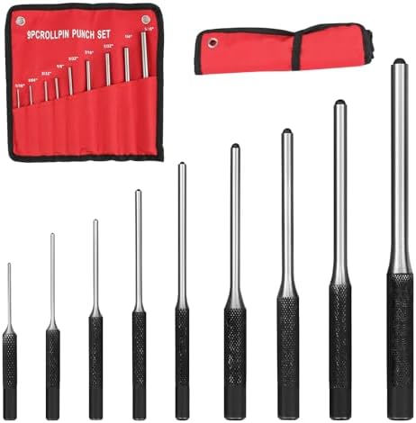 Roll Pin Punch Set, 9PCS Mechanics Punch Steel Mechanics Professional Tool Kit, Split Pin Punches with Comfort Grip, Punch Set for Machinery, Vehicles, Woodwork and Crafts