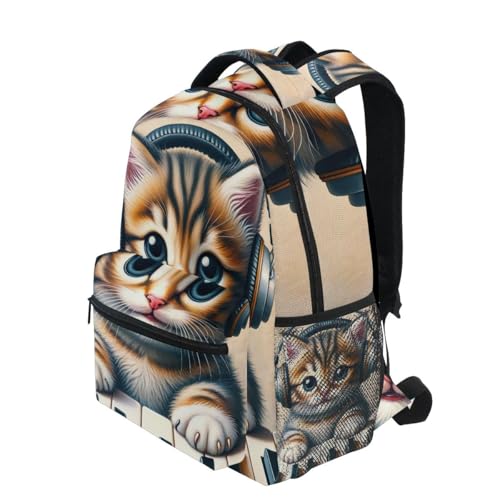 Girls Backpack, Cute Kitten Piano Cat Travel Back Pack, Kids Back to School Essentials, Ideal for Ages 6–143