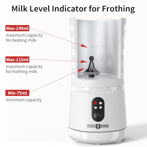 Image of Milk Frother, Paris Rhone 4-in-1 Milk Steamer and Frother, Hot & Cold Foam Milk Warmer with Temperature Control, Auto Shut-Off Frothers for Coffee, Latte, Cappuccino, Macchiato