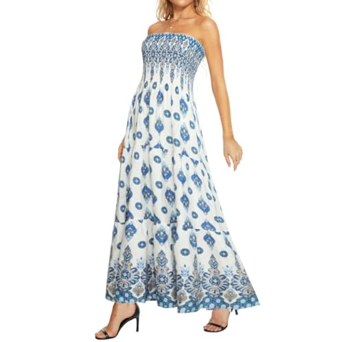 Image of Women's Summer Strapless Tube Top Maxi Dresses Off Shoulder Boho Beach Long Dress