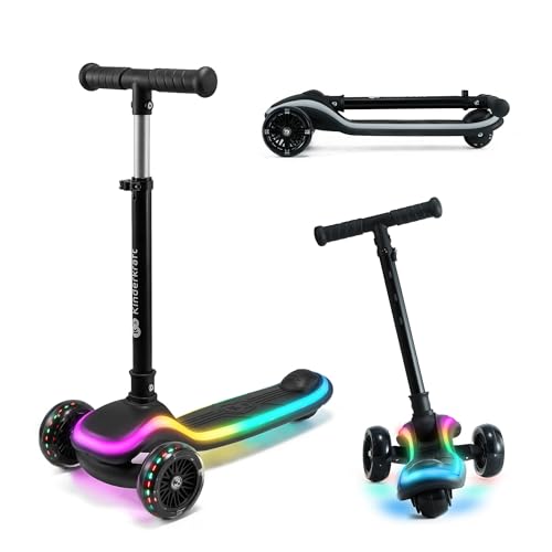 Kinderkraft RAKET Patinete para niños de 1 año a 50 kg, Patinete, Ruedas LED, Manillar Regulable en Altura, Diseño Moderno, Negro