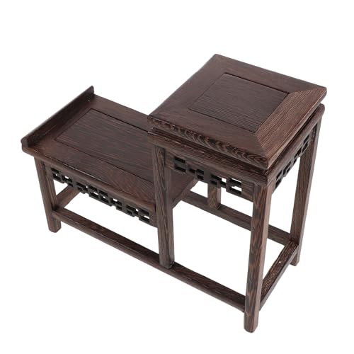 MUSISALY Soporte de Madera para Plantas Interior Pedestal Vintage de Dos para Bonsáis y Macetas Base Artesanal con Detalles Tallados Estante Compacto para Decoración de Hogar y Jardín