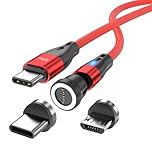 Magnetic Charging Cable USB C to USB Type C/Micro USB Magnetic Cable Pd 60w Fast Charging 1m/2m 540° Rotation 2-in-1 Magnet USB Cable for Android Micro USB Type C Smartphone Tablet Laptop (2m Red)