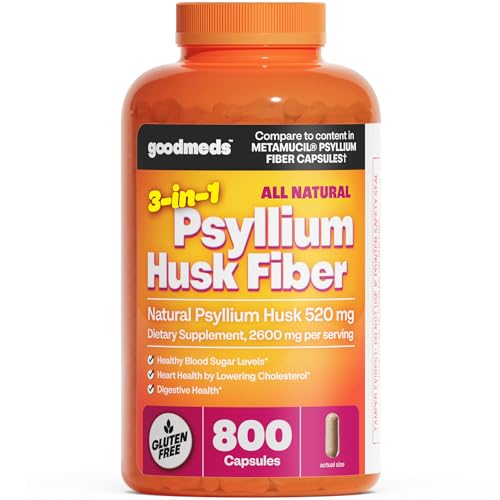 GoodMeds Psyllium Husk Fiber 520mg Capsules Supplement Soluble Dietary Colon Support for Women and Men Restore Digestive Regularity and Balance (800 Count)