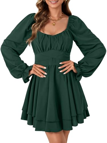 Rooscier Women's Lantern Flounce Long Sleeve Ruffle Layer Tie Min...