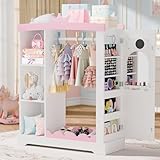 Betterhood Kids Closet with Jewelry Cabinet, Dress up Storage with Shelves&Mirror, Costumes Wardrobe Closet with Hanging Rack for Toddlers,Organizer for Bedroom, (Kids' Armoires, White)