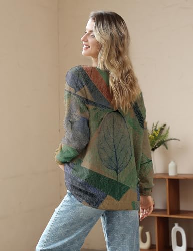 Image of YESNO Women Christmas Sweater Graphic Printed Oversized Pullover Sweaters Casual Loose Knit Tops S01