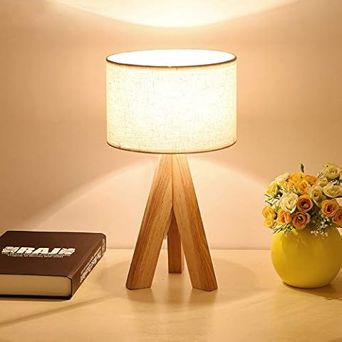 Mengjay Nachttischlampe,Fabric Tischlampe , Moderne runde Tischlampe Original Holz/Schlafzimmer/Wohnzimmer/Arbeitszimmer/Augenschutz/Dekoration/Nachttischlampe Cover