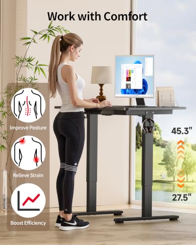 Image of Okin Standing Desk Electric Adjustable Computer Whole Piece Stand up Desk with Wheels Office Gaming Home Office Memory Desks 48x24 inches Black
