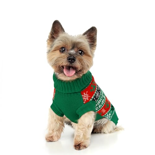 Image of Cozy Stretch Dog Turtleneck Sweater -Dog Christmas Sweater Pullover, Soft Warm Knit Dogs Sweaters for Boy & Girl Pets,Cold Weather Outfit for Small Medium Large Pups,Green Paw XS