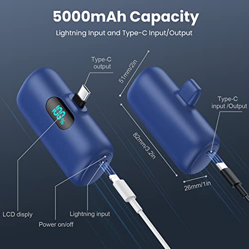 Image of Feob Mini Portable Charger 5000mAh Power Bank,15W PD USB C Cell Phone Portable Power,LCD Display Battery Pack Compatible with iPhone 17 /Air /17 Pro /17Pro Max /16 /15 Android /Samsung /Moto(Type-C Only)