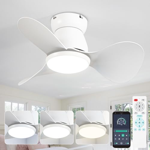 Lámpara Ventilador Techo Pequeña Silencioso DC Ventilador de Techo con Luz y Mando a Distancia Reversible 3 Aspas 3 CCT, Mini Led Plafon Ventilador Techo para Dormitorio Habitación Infantil