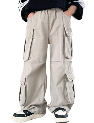 SANGTREE Boys Elastic Waist Casual Baggy Cargo Pants for Kids, 4-16 Years