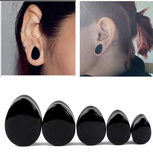 HQLA 1 Pair Teardrop Black Obsidian Natural Stone Plug Tunnels Ear Gauges Expanders Stretcher Body Piercings4