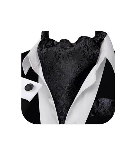 Image of Barry.Wang Ascot Ties Cravat Tie Men Paisley Plaid Scarf Self Tie Pocket Square Cufflinks Set Wedding Party