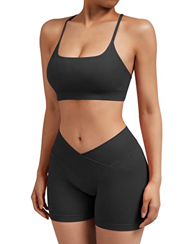 image for SUUKSESS Women V Cross Seamless Workout Sets Strappy Padded Sports Bra