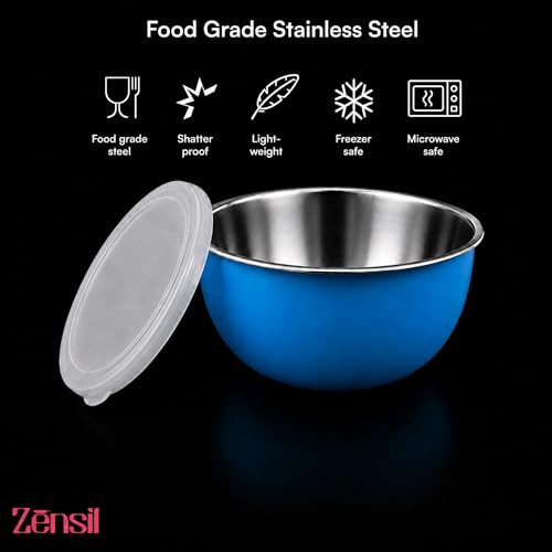 Image of 500ml, 750ml, 1250ml | Blue Euro Style Food Storage Containers for Kitchen | Stainless Steel Leak Proof Lids Mixing Bowls | Kitchen Food Storage Bowls (3, Blue)
