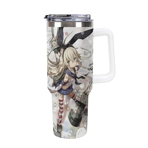 タンブラー 連装砲ちゃん 艦これ 水筒 40OZ 真空断熱 保温保冷 ステンレスマグボトル 結露しない ストロー付き/直飲み可能 洗いやすい ハンドル付き 車内用 アウトドア キャンプ 大容量