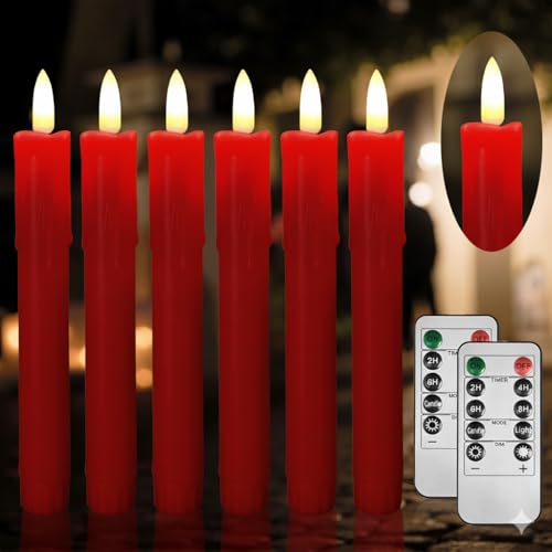 Image of 6.7 Inch LED Candles Battery Operated, Flameless Candles with Flickering 3D Flame, Led Candle Sticks Safe for Windowsill Wedding Home Christmas Decor, Red, Set of 6