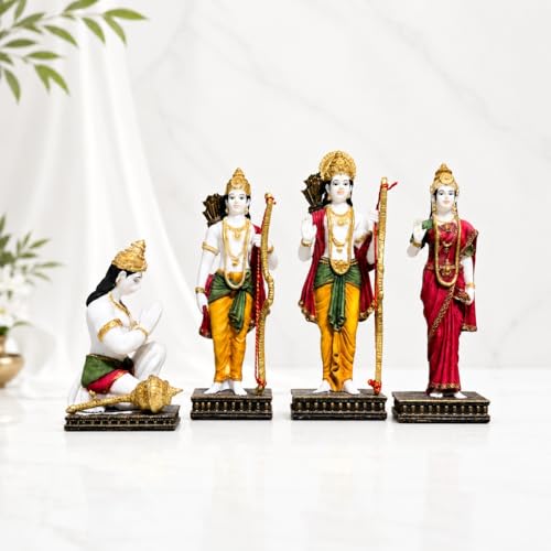 Image of ARMONIA Ram Darbar with Ram, Laxman, Sita & Hanuman Murti Idol Statue for Home Decor Temple | Marble Dust Finish- Multicolour - 30 cm | Best Gift for Wedding & Housewarming (Inside 1 Microfiber Cloth)