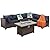 Rattaner Patio Furniture Set with 45 Inches Fire Pit 7-Piece Outdoor Sectional Patio Couch 60000 BTU Wicker Propane Fire Pit Table with No-Slip 5" Cushions and Waterproof Covers, Navy Blue