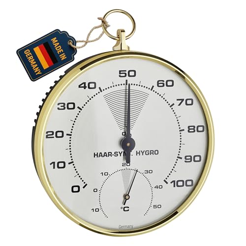 TFA Dostmann Analoges Thermo-Hygrometer, mit Messingring, Tempeartur, Luftfeuchtigkeit, gesundes Raumklima, (L) 102 x (B) 35 x (H) 113 mm, 45.2007,...