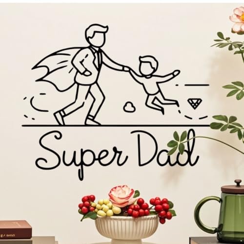 Yelvera Adhesivo de pared de PVC Super Dad para decoración del hogar para sala de estar, dormitorio, estudio, oficina, superhéroe, capa temática, uso suave