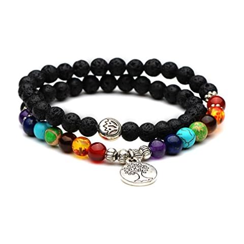7 Chakra Healing Bracelet | Natural Stones Yoga Beads Balancing Bracelet | Volcanic Lava Buddhist Prayer Mala Necklace | Meditation Gemstone Beads Jewelry Cover