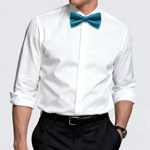 Image of Hi-Tie 5Pcs Mens Solid Color Silk Tie Satin Pretied Bowtie Lapel Pin for Men Handkerchief Cufflink Wedding Gift Box
