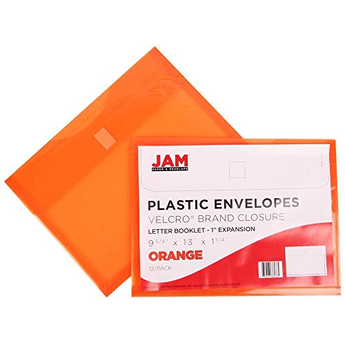 Jam Paper Plastic Expansion Envelopes With Hook & Loop Closure - Letter Booklet - 9 3/4 X 13 With 1 Inch Expansion - Assorted Colors - 6/Pack #TOP6