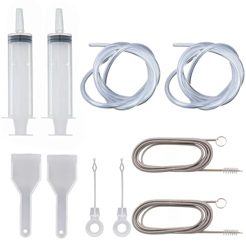 10 PCS Refrigerator Drain Cleaning Tool Include 1.5m Flexible Refrigerator Scrub Brush Flexible Feeding Tube Brush,Syringe Shovel Plug Rod, Water Dispenser Cleaning Kit