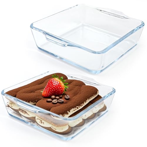 Lot de 2 Plat à four Petit Verre, Plats de Cuisson, Mini Plat à four Transparent avec Poignées, Plat à Gratin en Verre Résistant à la Chaleur（15x13x4 cm)