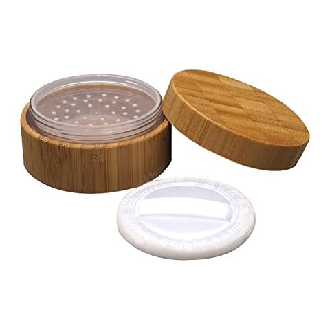 XUMIN 1Pcs 30G/1oz Empty Bamboo Appearance Loose Powder Box Bottle Jar Pot Container with Sifter and Sponge Puff - Make Up Jar Case Cosmetic Storage Container Cover