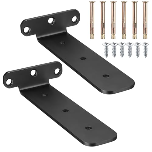 2 Piezas Soporte Estanteria Pared Flotante, 200mm Soportes para Estantes Baldas Invisibles, Soportes de Estante Flotante, Escuadras de L para Estanterias Madera Estantería Cocina Comedor, Negro