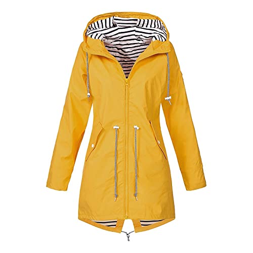 Womens Rain Jackets,Plus Size Waterproof Lightweight Adjustable Windproof Raincoat, Active Outdoor Hooded Windbreaker Zip Up Trench Coat With Pockets(A-Yellow,S) #TOP6